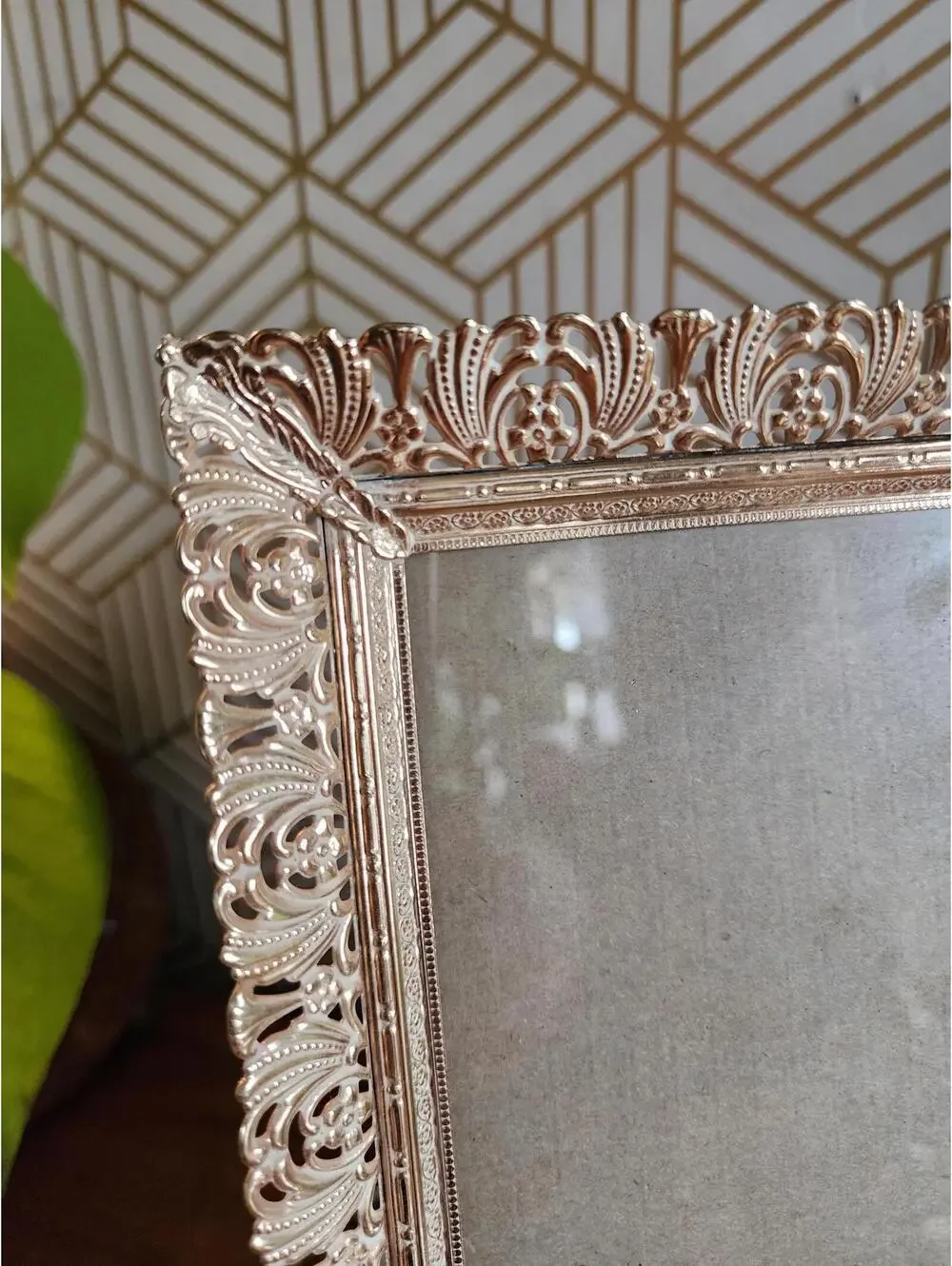 Vintage White & Gold Filagree Frame Free Standing Frame Wedding Items 8x10
